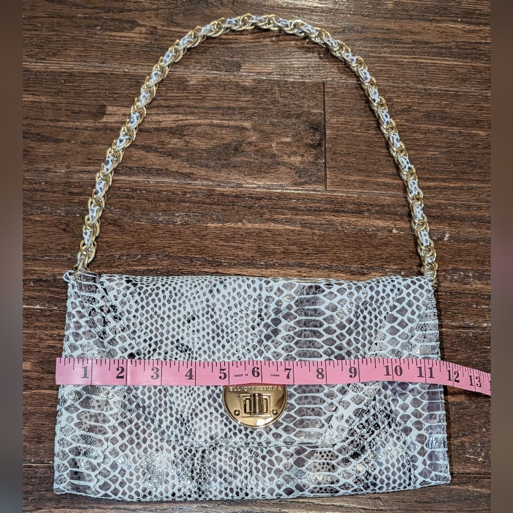 Elliott Lucca Gray Snakeskin Envelope Clutch With Gold Chain Shoulder Bag - Picture 7 of 8